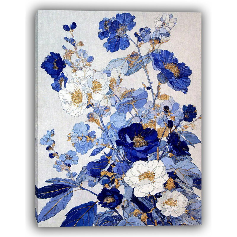 «Blue Garden Waltz Elegant Floral», art mural sur toile, H 48 po x l 36 po