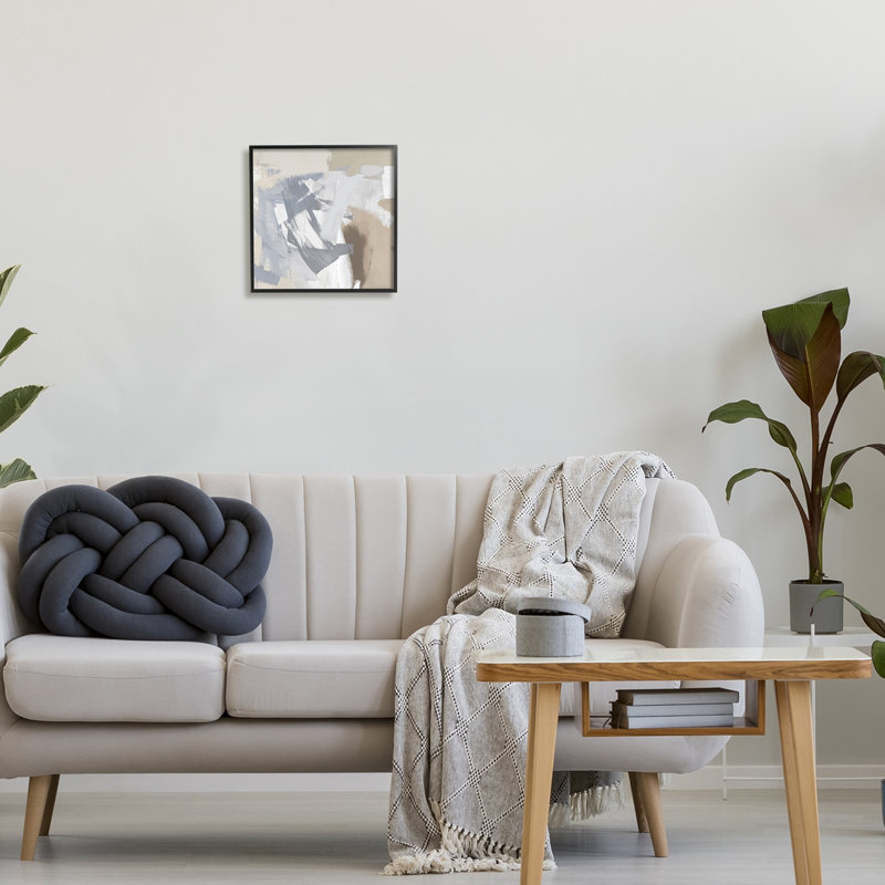 Gris chaotique et beige, impression sur bois, Giclée encadrée noir minuit, H 12 po x l 12 po x P 1,5 po