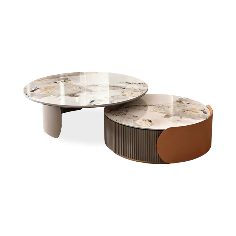 Table basse ronde en bois manufacturé rétro