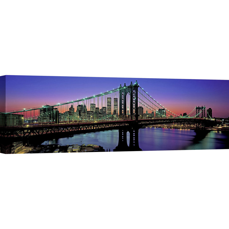 Manhattan Bridge And Skyline by Richard Berenholtz - Wrapped Canvas Print, 35cm H x 100cm W x 4cm D