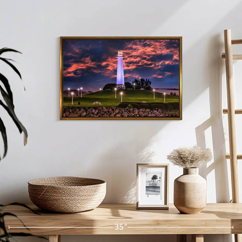 Phare de Long Beach, Cadre flottant doré, 19 po x 13 po