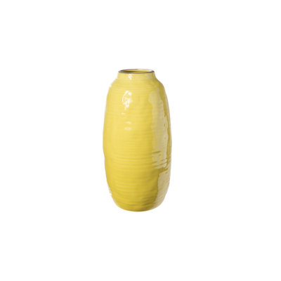 Grand vase rond en céramique à finition brillante jaune