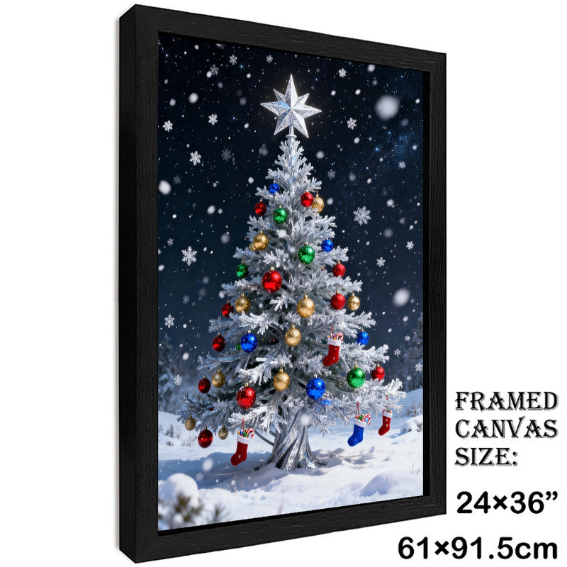 Art mural arbre de Noël noir encadré noir - décorations festives enneigées, H 37 po x l 25 po
