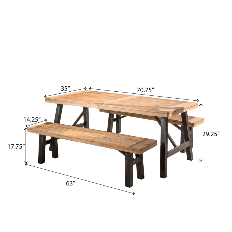 Ensemble de salle à manger en bois massif 4 personnes Volusia, Brun acajou