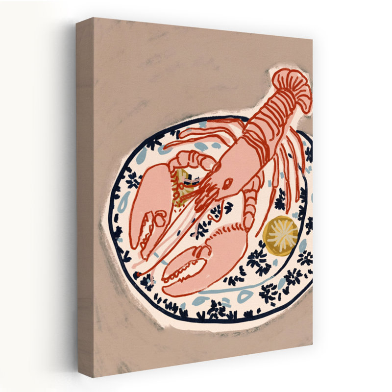 Art mural côtier rose, homard rose, 60" H x 40" W