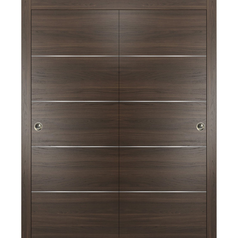 Planum Flush Wood Sliding Closet Doors, 64" x 96", Chocolate Ash