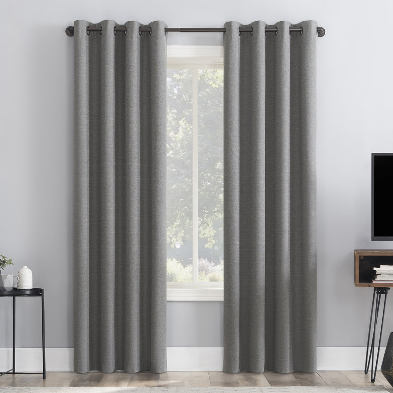 Channing Grid Texture Draft Shield Fleece Insulated 100% Blackout Grommet Curtain Panel, 50" W x 96" H, Coal