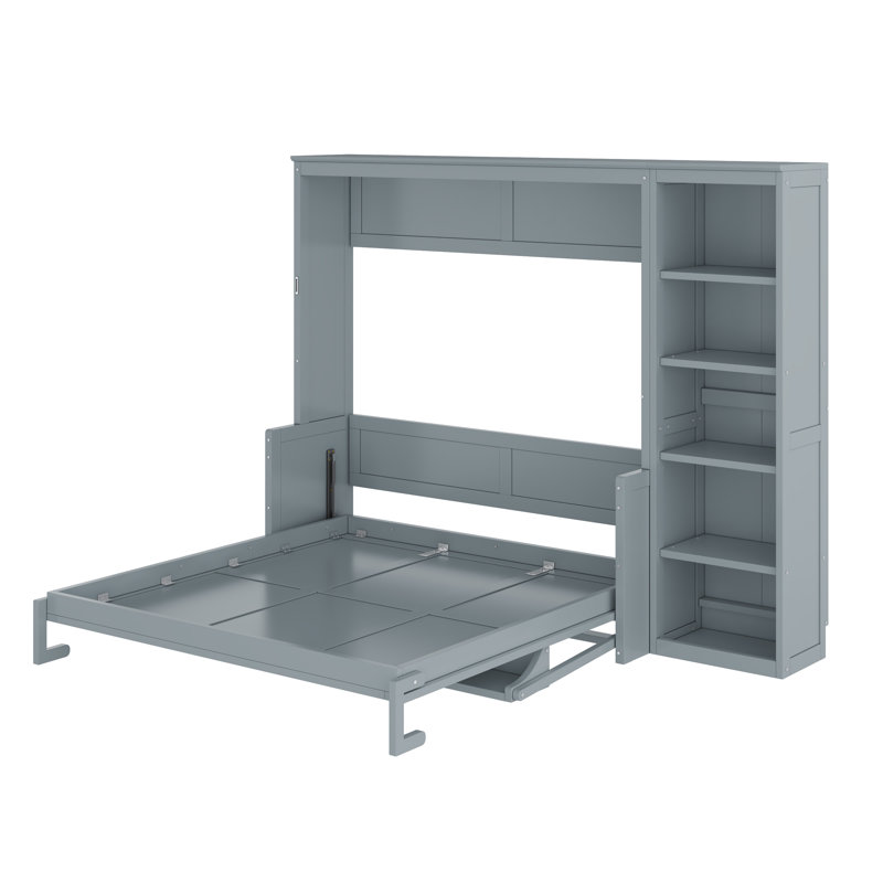Lit escamotable avec bureau et bibliothèque Murphy, Gris, Grand lit