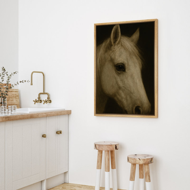 «Classic Horse Portrait Farmhouse Decor», reproduction d'art sur toile encadrée, Naturel, H 24 po x l 16 po