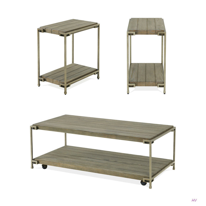 Ensemble de 3 tables basses et 2 tables de chevet avec cadre en métal