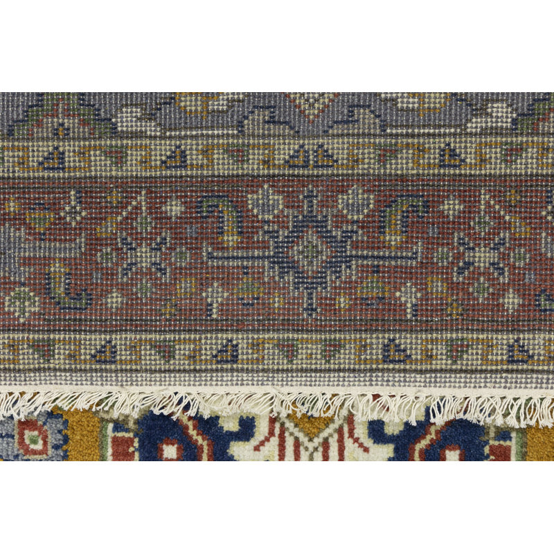 Tapis oriental en laine noué à la main à motif géométrique crème 5 pi 11 po x 9 pi Simonas 