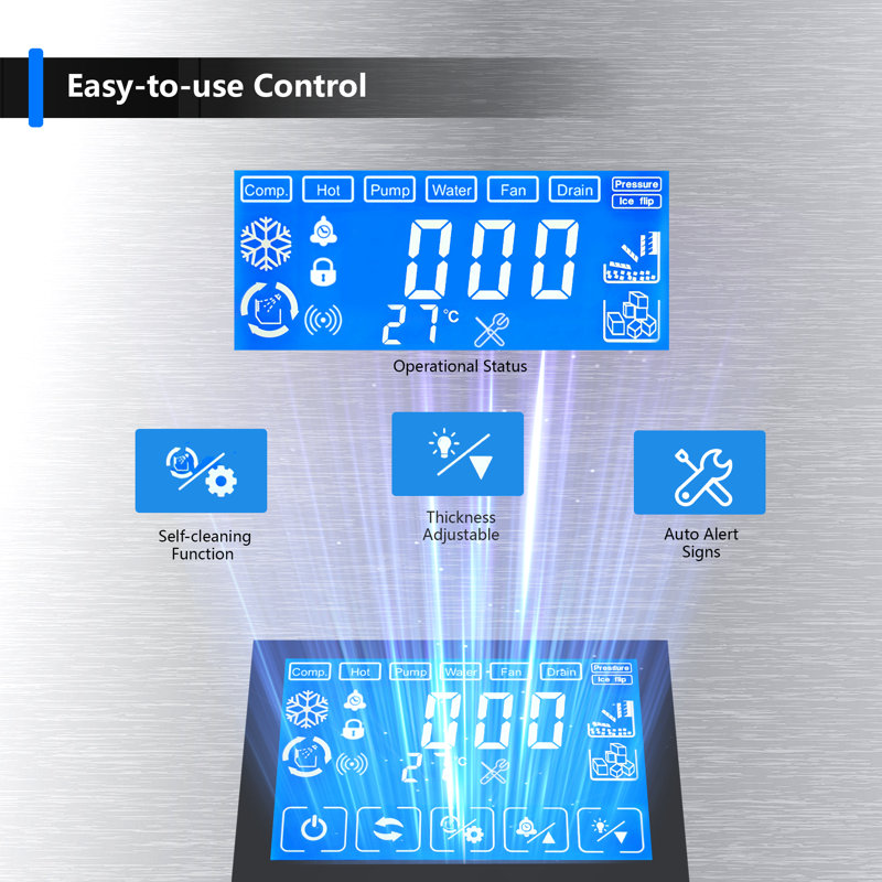 Coolake Stainless Steel Commercial Undercounter Ice Maker with LCD Display