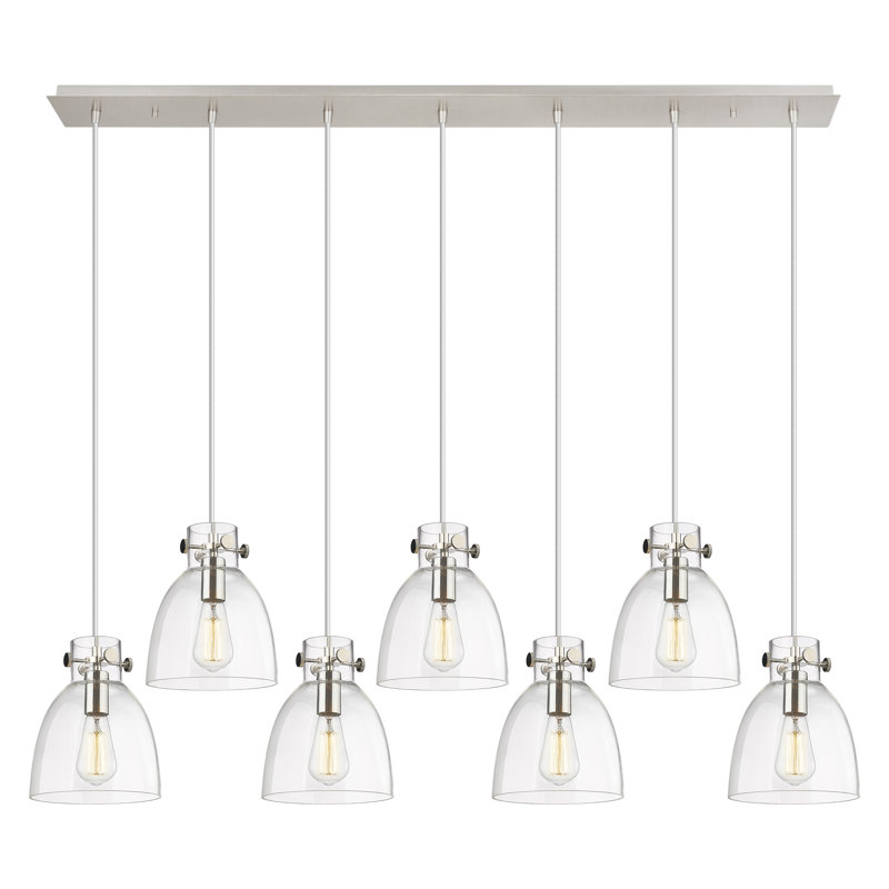 Luminaire suspendu en forme de cloche à 7 lumières Amrith, Transparent, Nickel poli
