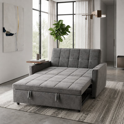 46'' Folding Pull Out Sleeper Sofa,Small Convertible Sofa Bed with Side Table & Side USB Port