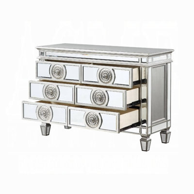 Armoire de rangement de salle à manger Varian Glam avec panneaux en miroir et finition platine antique