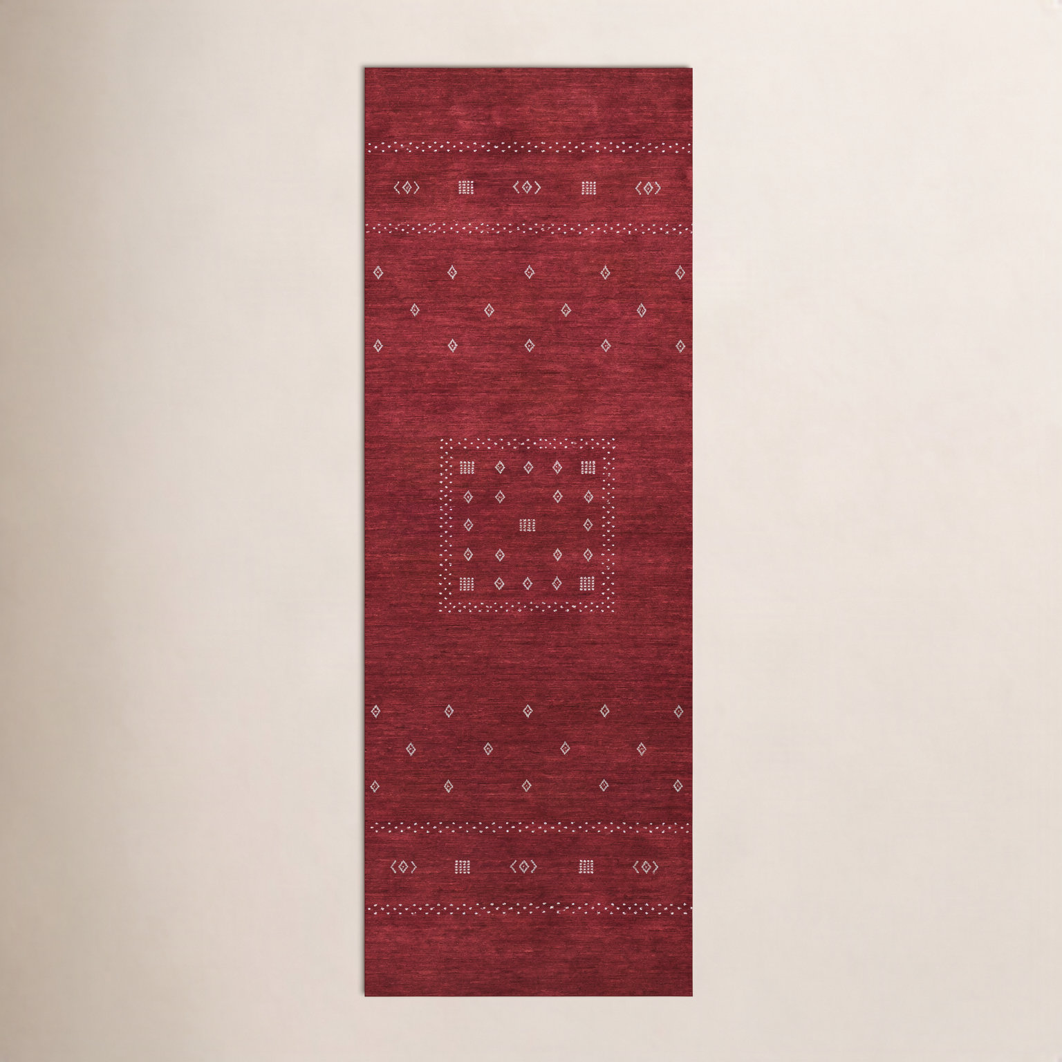 Simi Hand-Woven Geometric Cotton Wool Rug, Red, Runner 2'6" x 8'