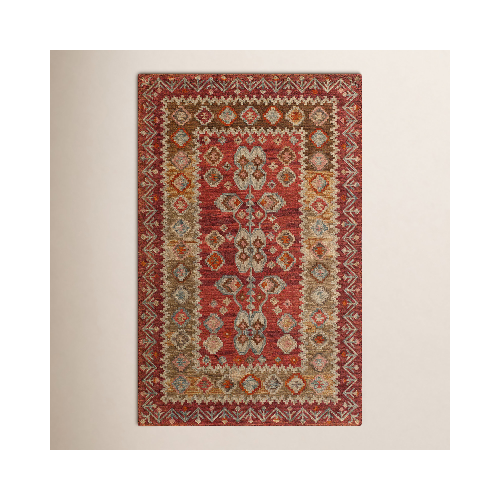 Breesport Handmade Wool Red/Beige Rug, Rectangle 9'6" x 13'6"