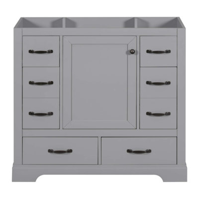 Modern Grey Bathroom Vanity Cabinet Base, Six Drawers, Adjustable Shelf, Multi-Functional Divider, Freestanding Design