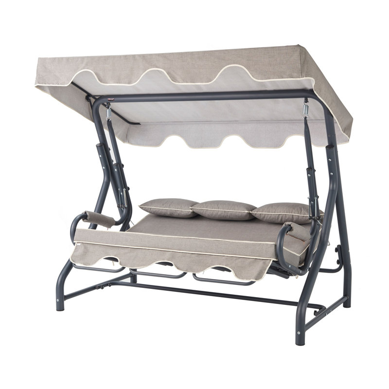 Triple balancelle triple pour le jardin, structure 100% métal, coussins 100% polyester (3 pièces) | Dimensions: 78,7 po x 64,9 po x 43,3 po | Siège confortable en mousse à 18 carreaux de couleur anthracite et gris, parfait pour la détente en plein air