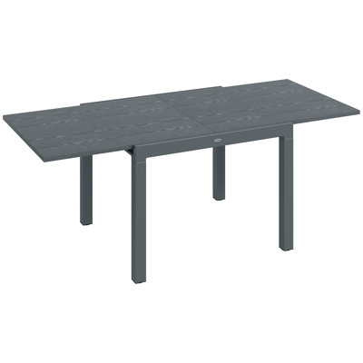 Extendable Outdoor Dining Table, 41"- 83" Aluminum Frame Patio Table With Wood Effect Steel Top, Rectangle Expandable Patio Table For 6-8, Dark Gray