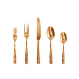 Fortessa Lucca Faceted 18/10 Stainless Steel 20 Piece Flatware Set, Service for 4, Copper Rose