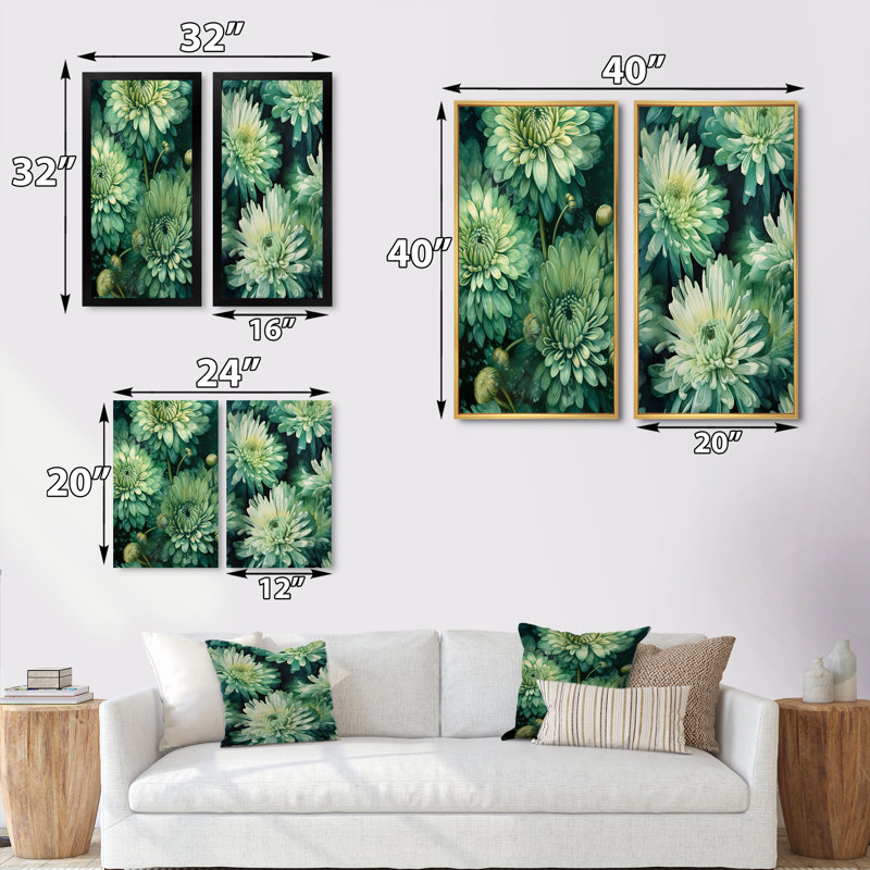«Chrysanthemums Natures Melody», 2 pièces sur toile, H 32 po x l 32 po, Toile tendue