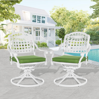 2 Piece Patio Dinning Swivel Chairs Rocker, Outdoor All-Weather Cast Aluminum Chairs With Cushions, Patio Bistro Dining Chair Set For Garden Deck Back by Alcott Hill