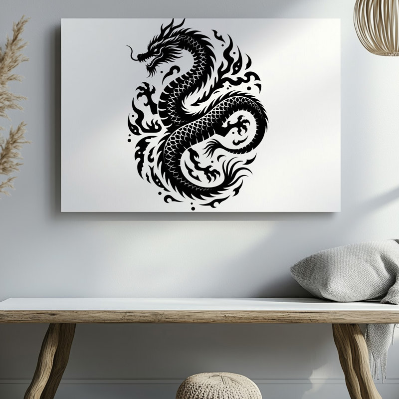 "Toile", créant une silhouette noire frappante d'un dragon qui s'enroule élégamment dans une pose dynamique