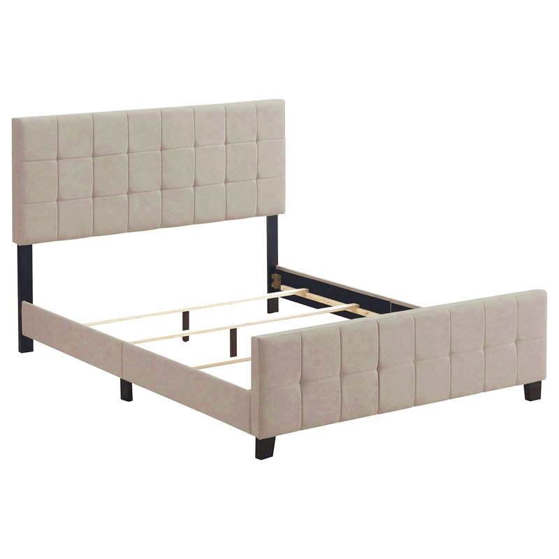 Beige Tufted Upholstered Queen Panel Bed