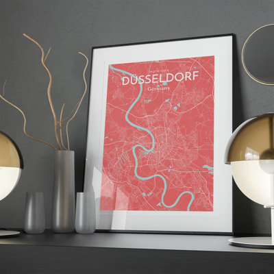 Impression sur carte de la ville de Dusseld