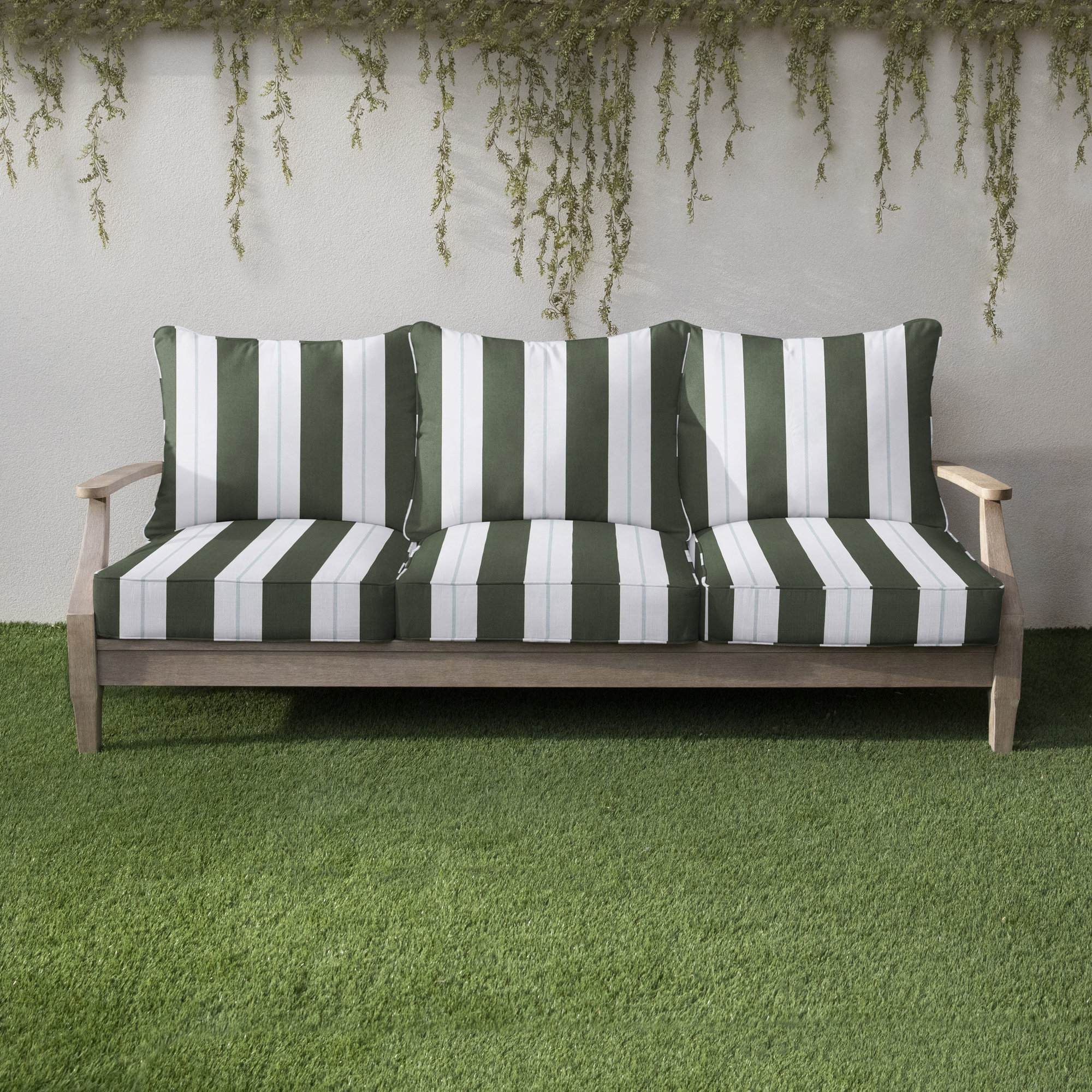 Deana Indoor/Outdoor Sunbrella Seat/Back Cushion, 27" W x 23" H, Navy Stripe Sunbrella®