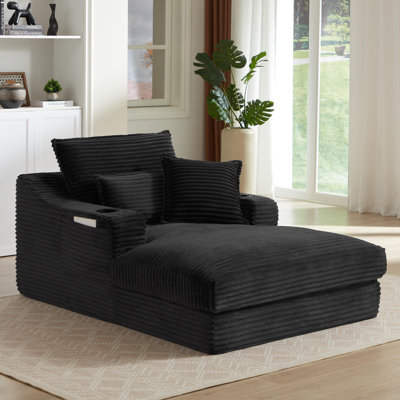 47.2" Corduroy Chaise Lounge Sofa Deep Seat Couch With Storage Bag And Cup Holder - No Assembly Required by Mercer41