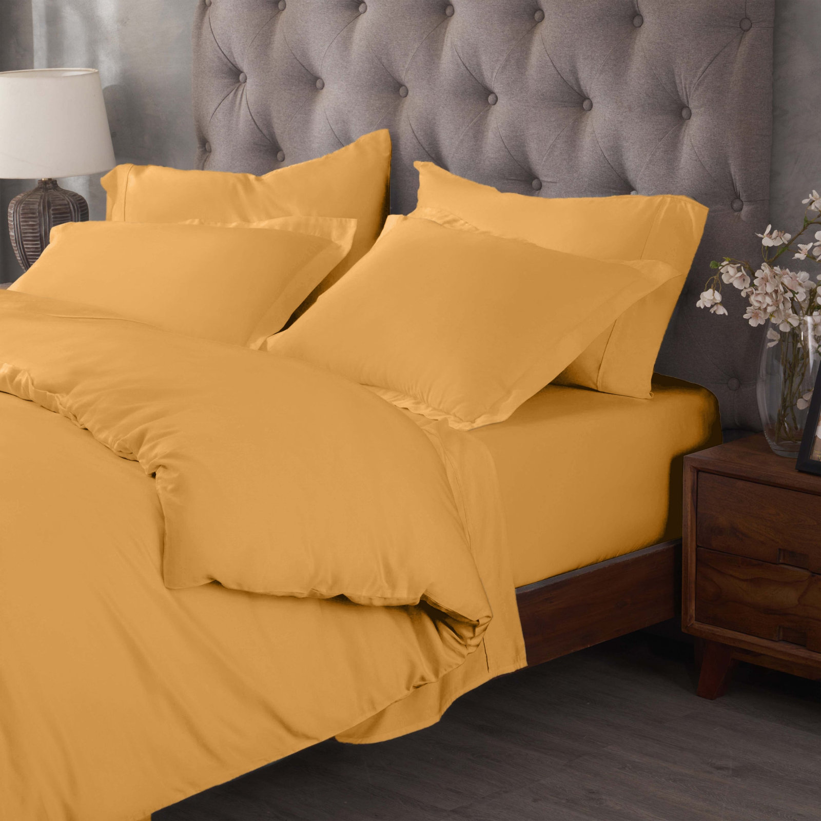 Lunete Egyptian Cotton Duvet Cover Set, King / Cal. King Duvet Cover+ 2 Pillow Shams,, Gold
