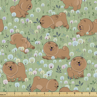 Chrishaud Chinese Lion Dog Chow Chow Having Fun in Flowers Multi-Purpose Fabric