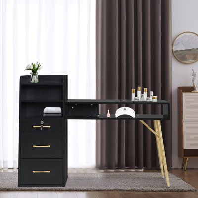Waybrook 56.7'' Stylish Nail Desk with Drawer and Storage Shelf, Makeup Vanity Desk