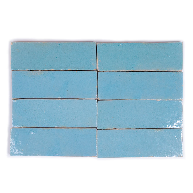 Handmade 2" x 6"-in Moroccan Zellige Solid Color Powder Blue