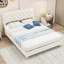 Beige, lit double, tête de lit, support d'écurie, rembourrage, base de lit tapissier beige simple et élégante, bois de peuplier, revêtement en velours, convient à la chambre d'amis-130874220
