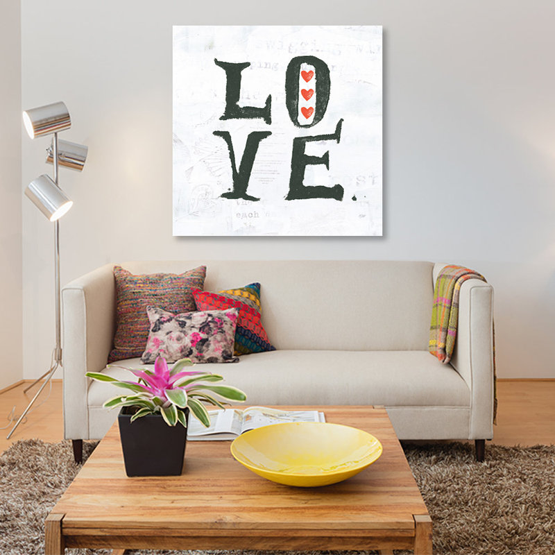"Mots", "Love", art textuel sur toile tendue, H 26 po x l 26 po x P 1,5 po, Toile tendue, Pas de tapis