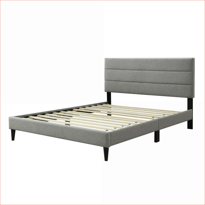 Twin Size Gray Polyester Upholstered Platform Bed With USB Charging, Channel Headboard for Guest Bedroom, Bed In A Box