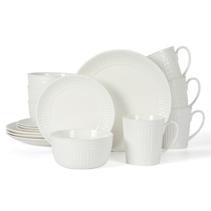Ensemble de vaisselle en porcelaine gaufrée en porcelaine gaufrée 16 pièces Martha Stewart