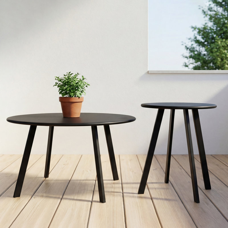Ensemble de tables basses gigognes 2 pièces, tables d'appoint modernes en métal noir pour l'intérieur et l'extérieur