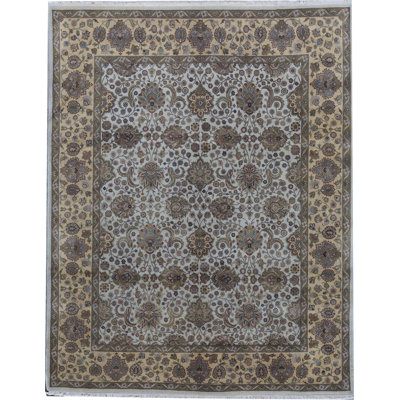 Tapis ivoire et doré de haute qualité noué à la main