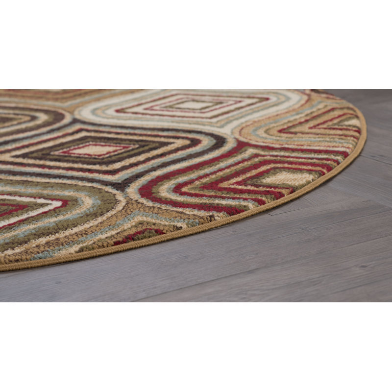 Tapis beige à motif géométrique Caudell, Rond 7 pi 10 po