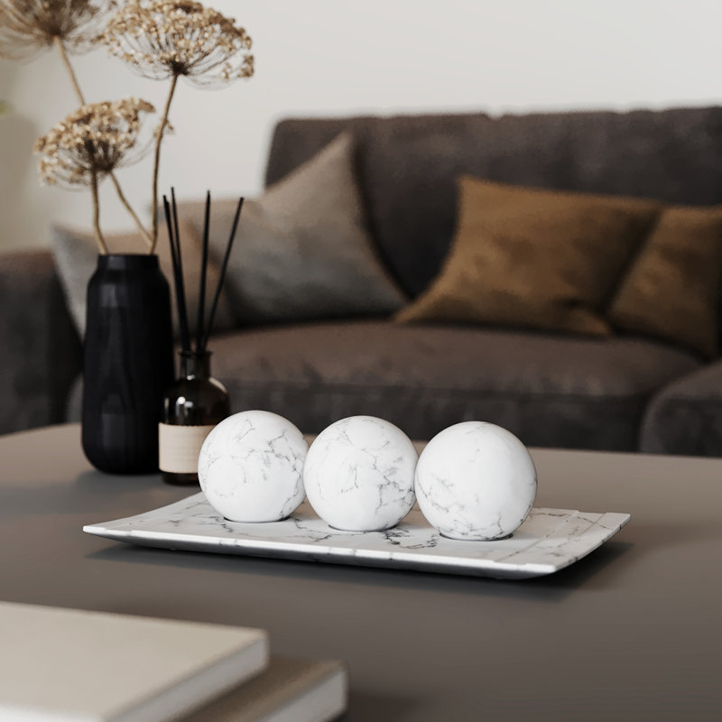 White Marble Decorative Tray and Orb Set for Home Decor