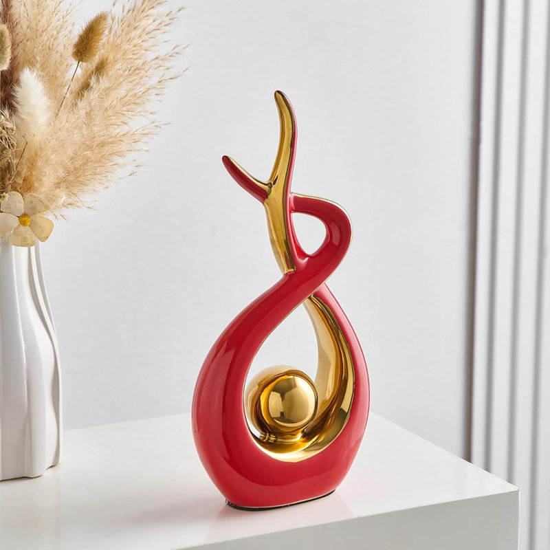Sculpture moderne moderne en céramique, H 12,2 po x l 6,29 po x P 2,36 po, Red