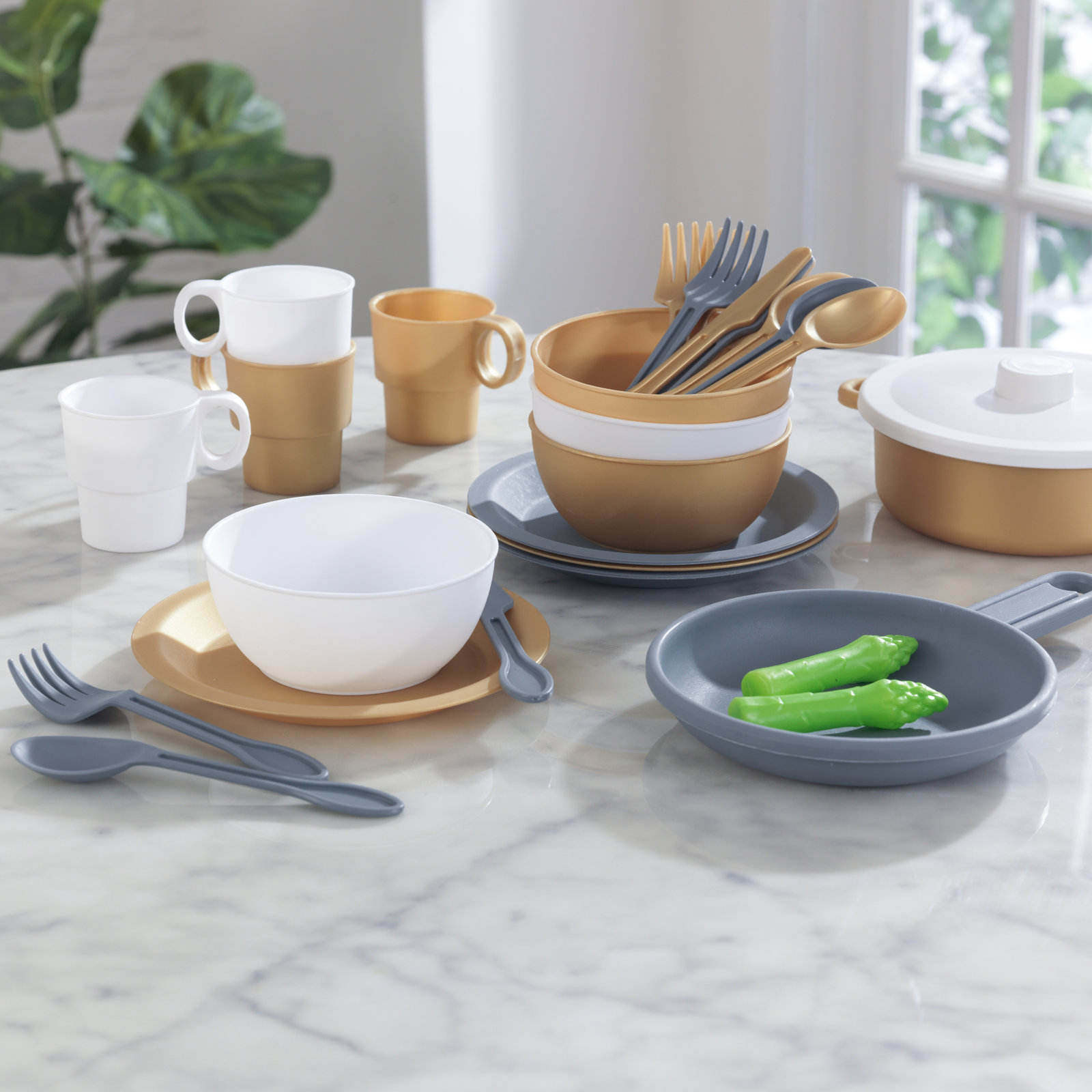 Play Cookware and Tea Set, Metallic