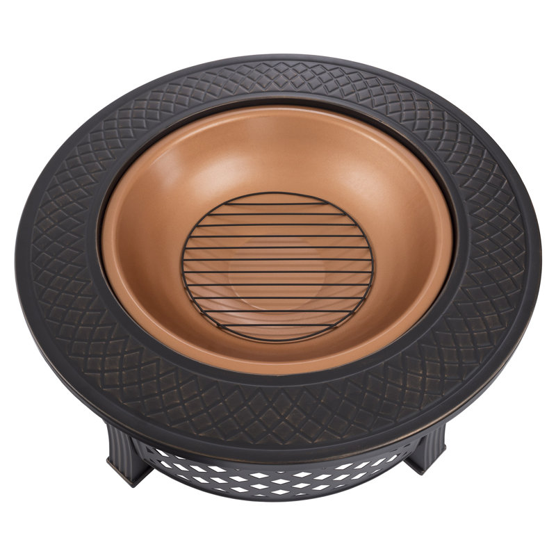 32" Black Powder Coated Steel Round Fire Pit Table