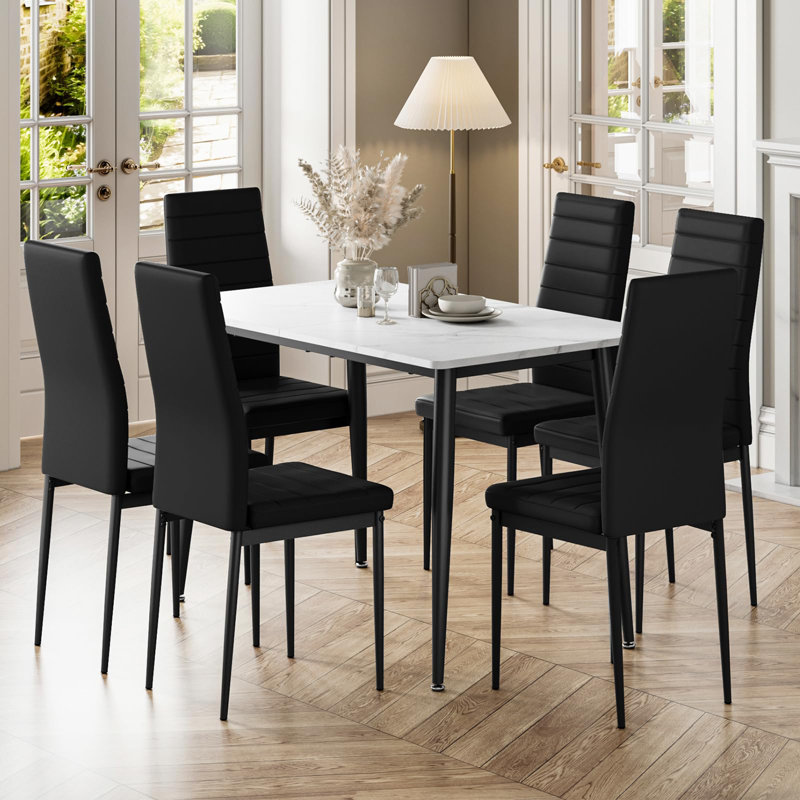6 - Person Dining Set, Black, White