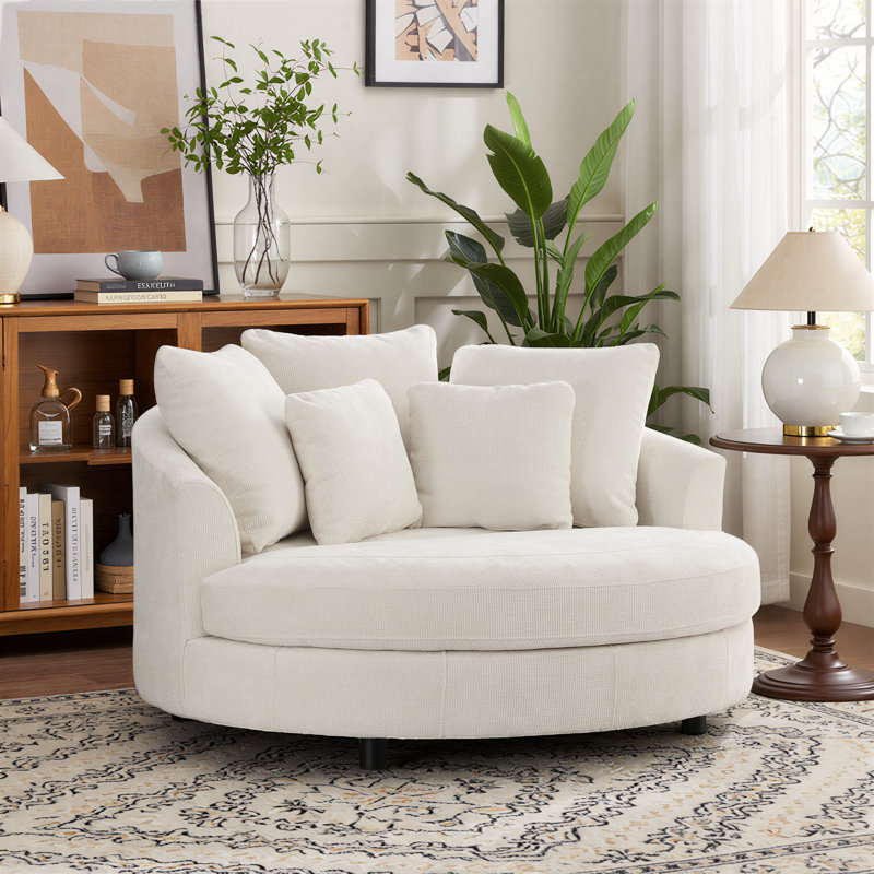 Fauteuil demi-tonneau moderne surdimensionné avec coussins l 59,8 po Modern, Beige