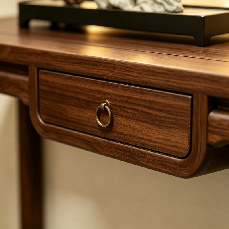Console New-Chinese Style, 31.5" H x 47.2" W x 11.8" D, Dark Brown Wood / Dark Brown, Dark Brown Wood, Dark Brown